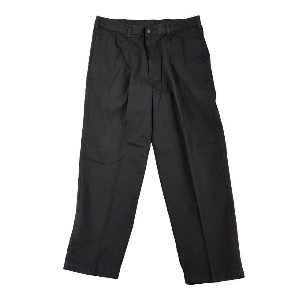 Fog Pants Men 36x30 Black Chino Pleated Front Cotton Regular Straight